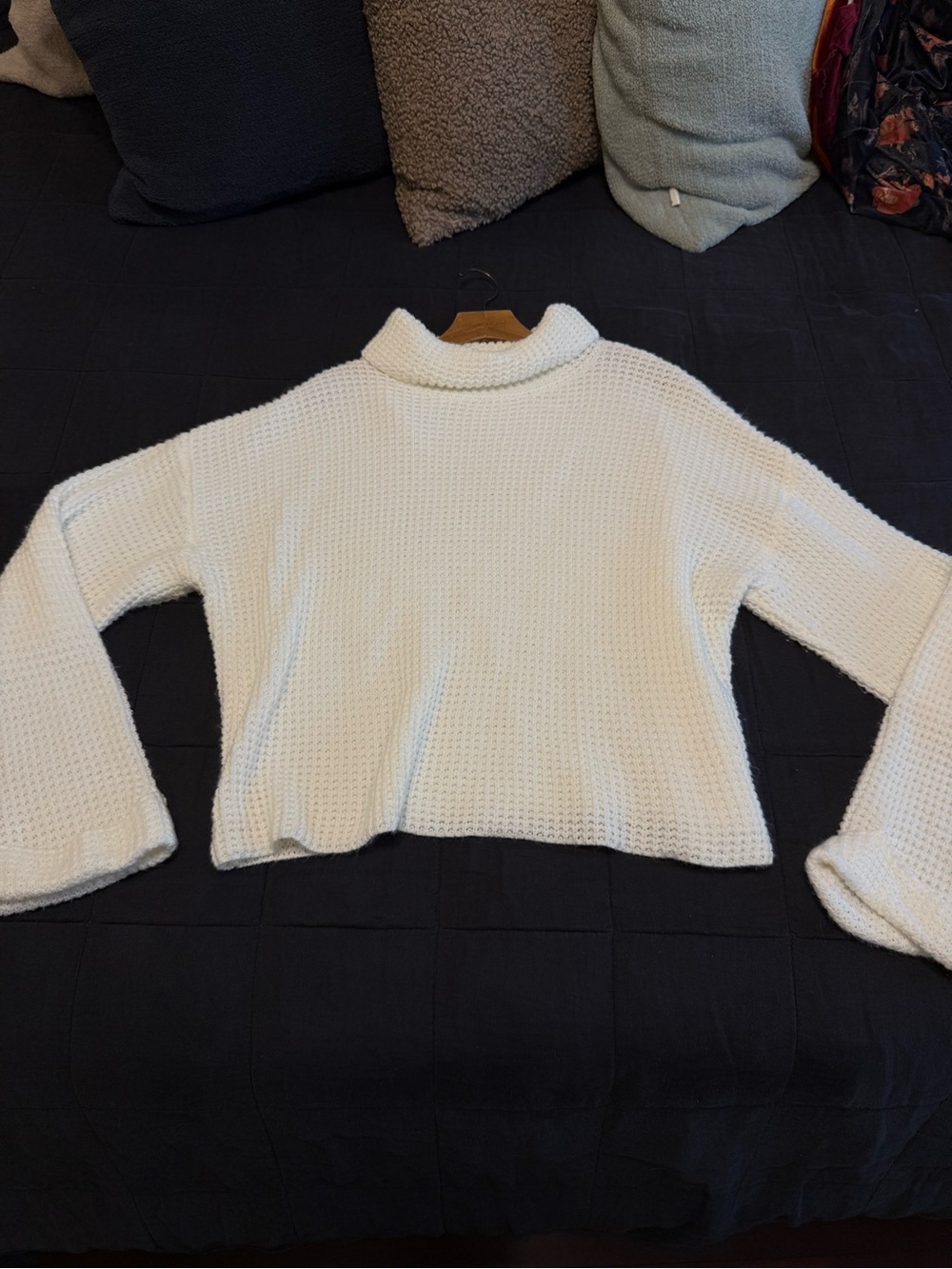 SHEIN Cream Cropped oversized Cowl Neck Sweater
